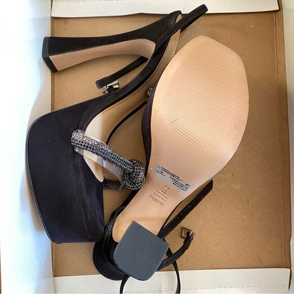 New SCHUTZ peaky platforms Shoes black suede rhinestone high heels 10 Revolve - Picture 9 of 15